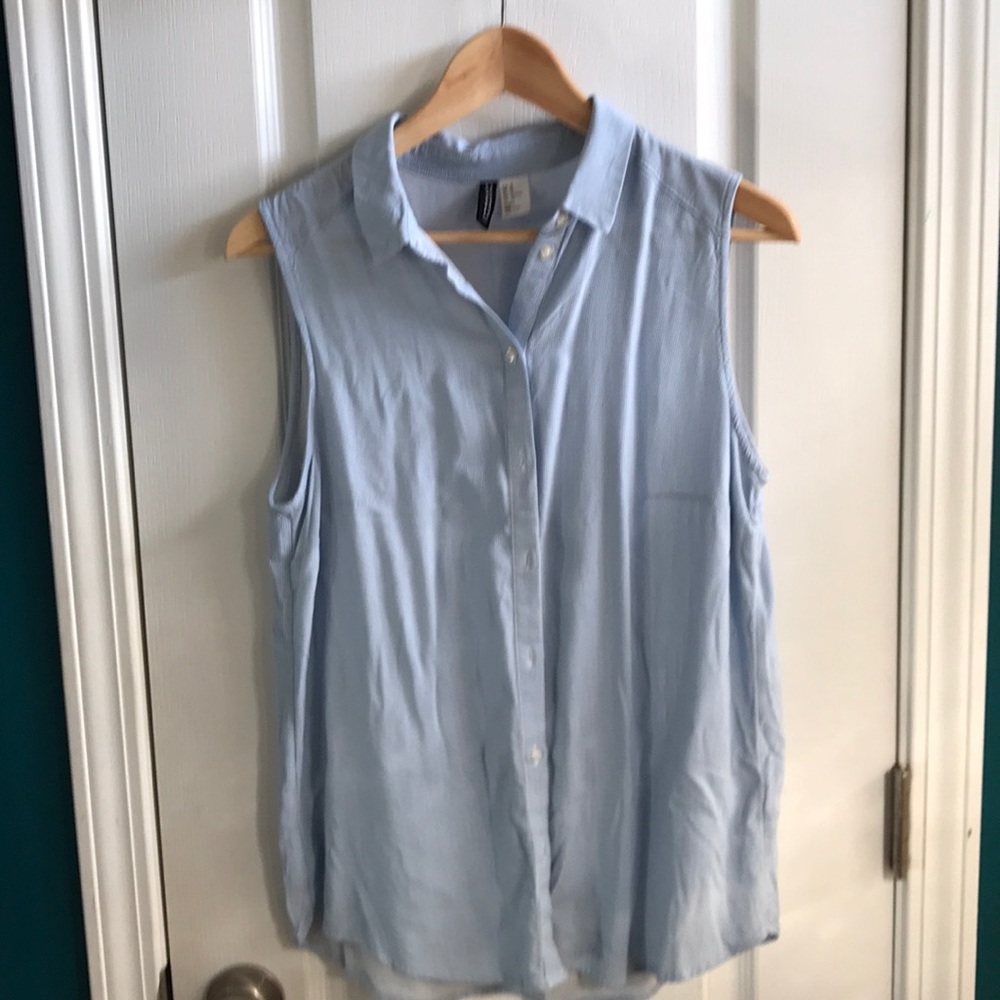 Blue and White Pinstriped Sleeveless Button Down - Picture 1 of 2